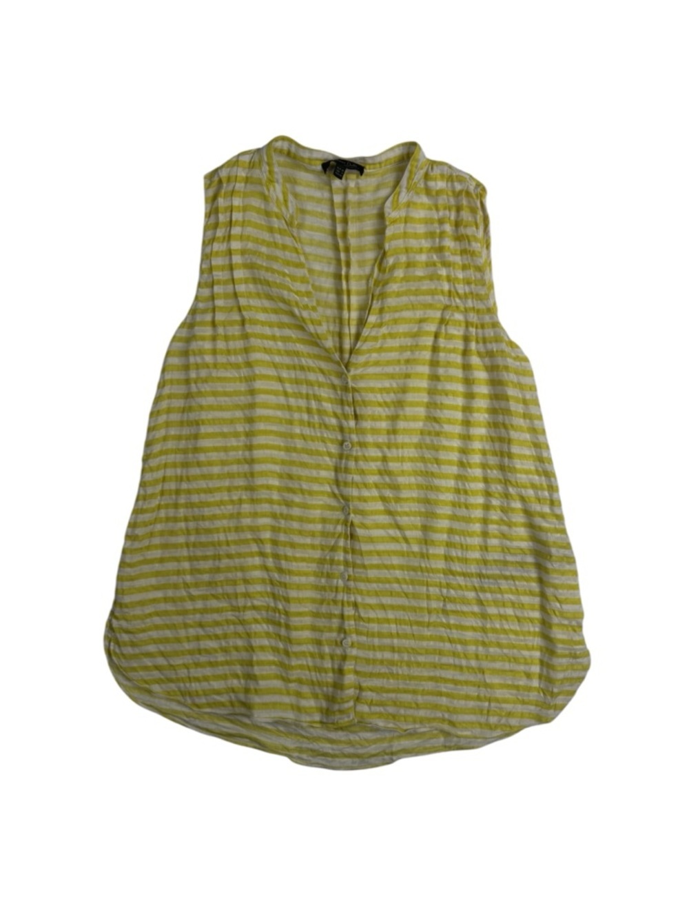 Massimo Dutti Yellow‎ & White Striped Linen Silk Sleeveless Button Blouse Size 4